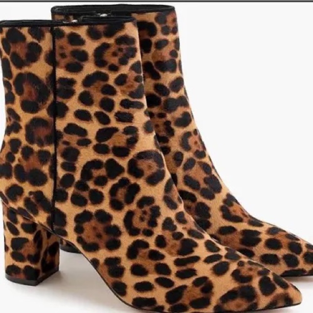 J Crew Sadie Leopard Calf Hair Ankle Boots